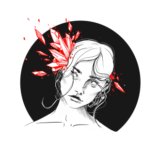 Women with red crystals coming out of her head.